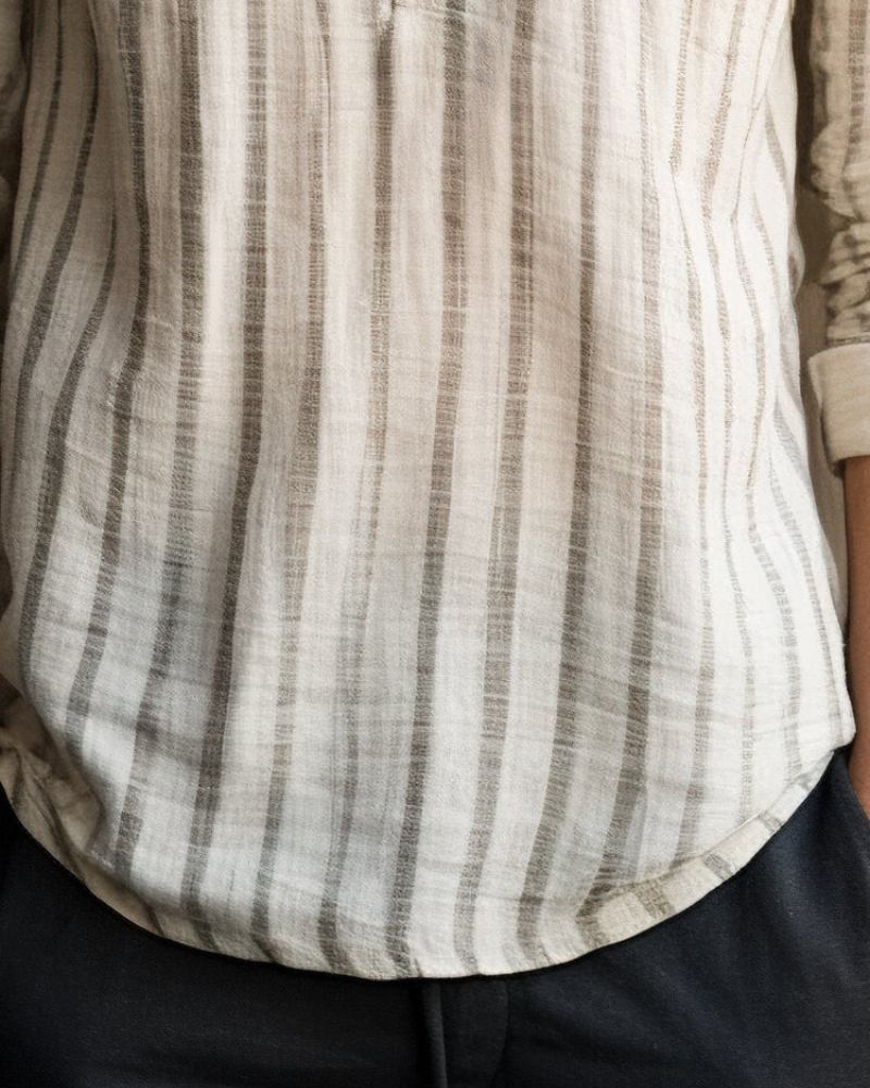 Kurta Style Stripe Printed Cotton Shirt