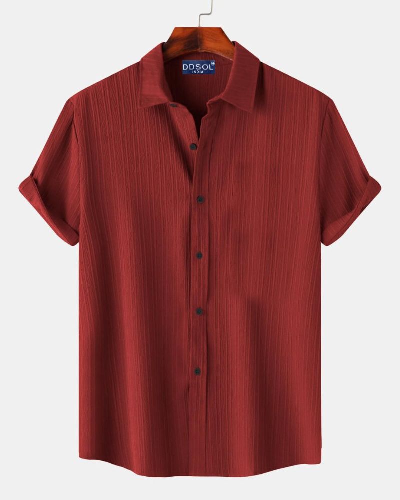Men's Maroon Pinstripe Casual Shirt - Main Image
