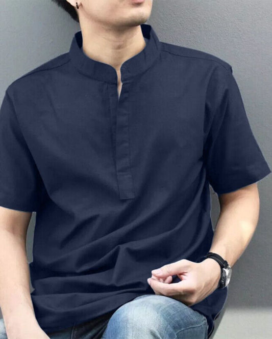 Navy Blue Cotton Kurta Shirt For Men