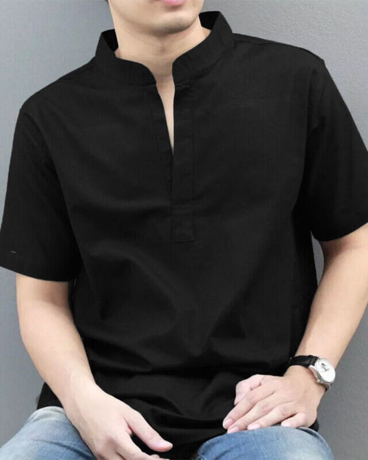 Black Cotton Kurta Shirt For Men