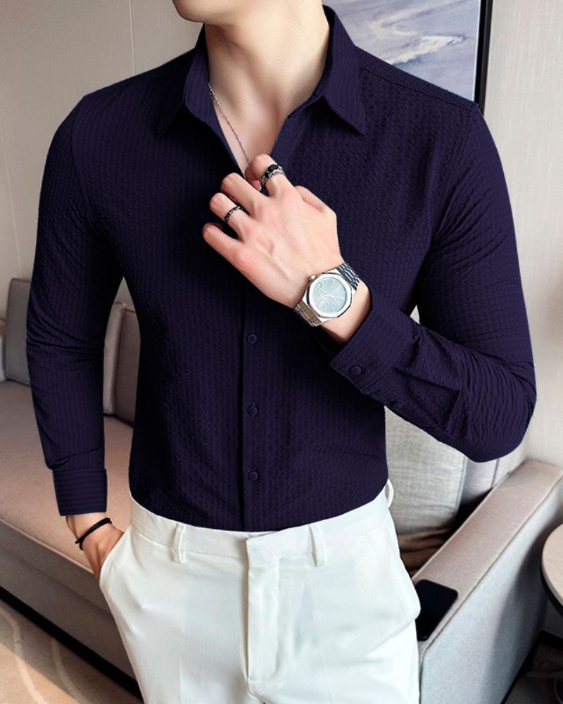 Textured Royal Indigo Full Sleeve Shirt