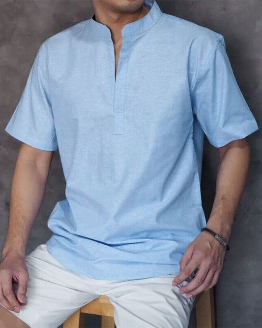 Sky Blue Cotton Kurta Shirt For Men