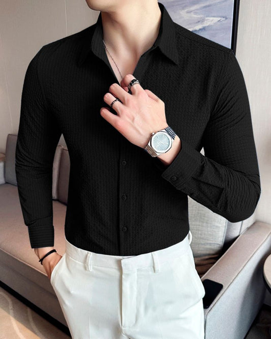 Textured Black Full Sleeve Shirt