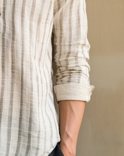 Kurta Style Stripe Printed Cotton Shirt