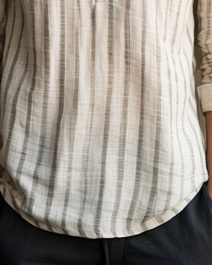 Kurta Style Stripe Printed Cotton Shirt