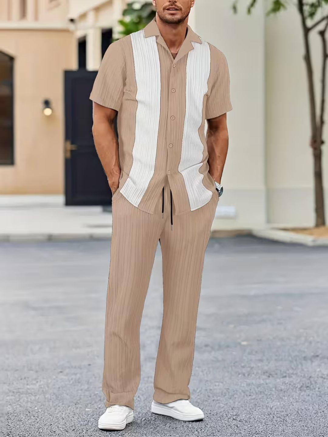 Soft-Touch Pleated Co-Ord Set for Men