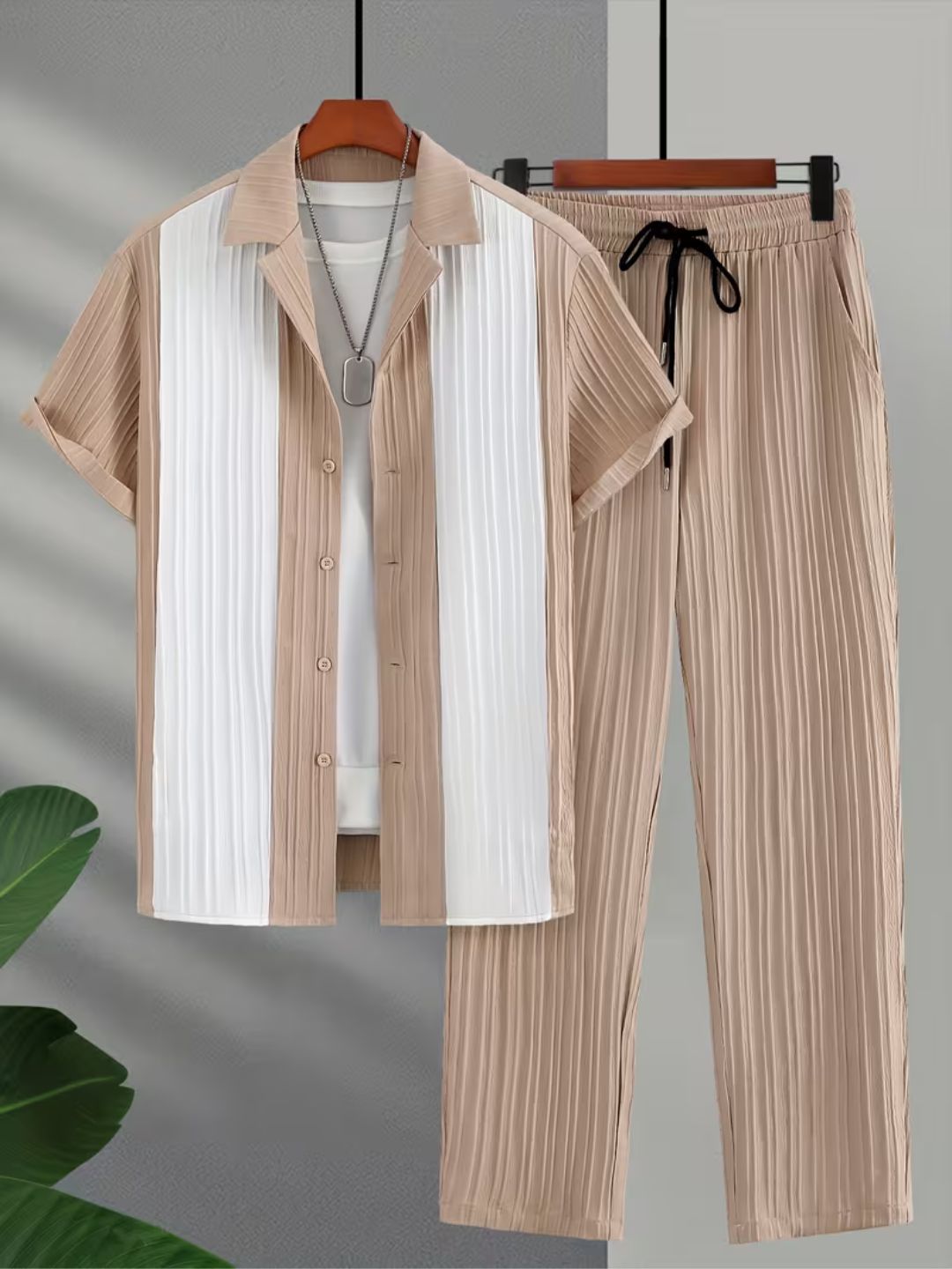 Soft-Touch Pleated Co-Ord Set for Men