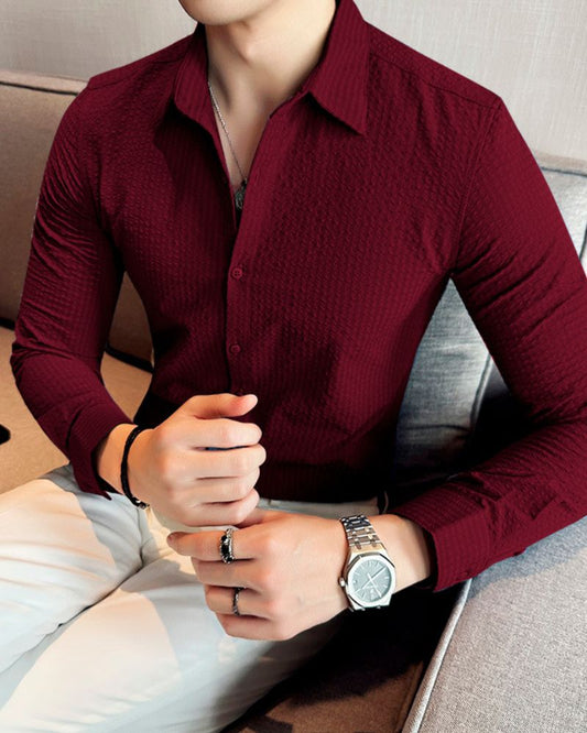 Textured Maroon Full Sleeve Shirt