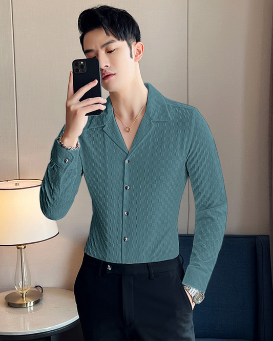 Teal Checked Party Wear Shirt