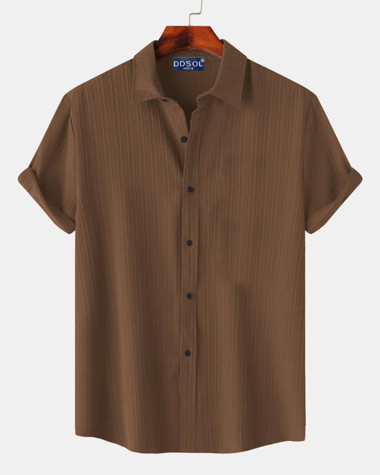 Men Brown Pinstripe Short-Sleeve Shirt