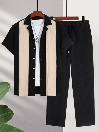 Men’s Black & Beige Textured Co-Ord Set